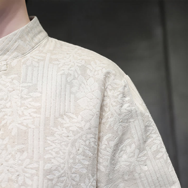 Buddha Stones Camisas de manga larga para hombre estilo vintage Tang con botones de rana y estampado floral. - image 34