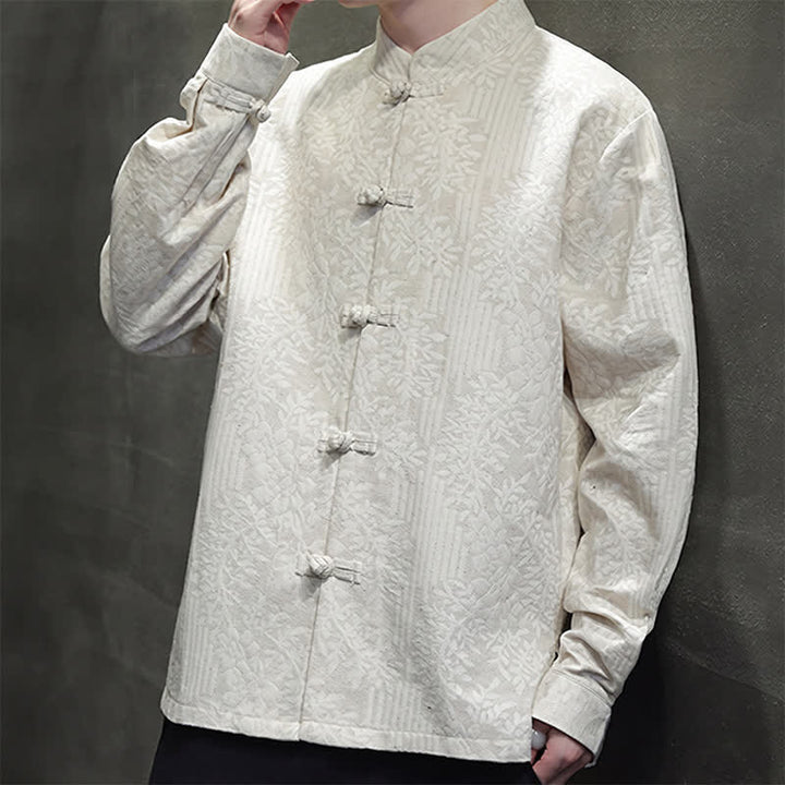 Buddha Stones Camisas de manga larga para hombre estilo vintage Tang con botones de rana y estampado floral. - image 30