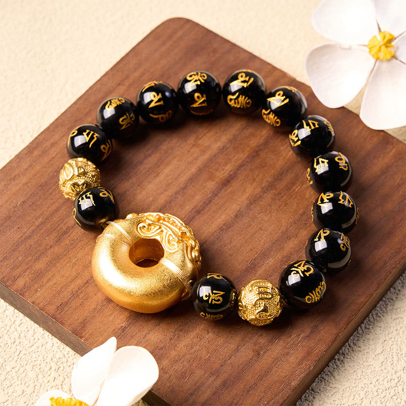 Buddha Stones Hebilla de la paz Pi Xiu de obsidiana negra Om Mani Padme Hum Pulsera de la riqueza - image 4