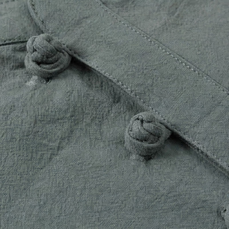 Buddha Stones Conjunto de 2 piezas de camisa y pantalón de algodón de manga hasta el codo con cuello mandarín, estilo Tang, para primavera y verano, ideal para meditación y con bolsillos. - image 8