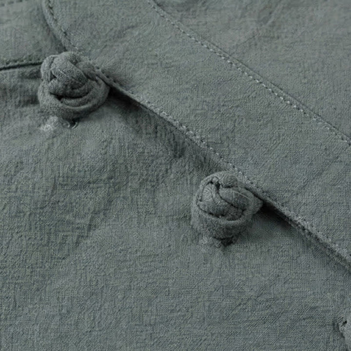Buddha Stones Conjunto de 2 piezas de camisa y pantalón de algodón de manga hasta el codo con cuello mandarín, estilo Tang, para primavera y verano, ideal para meditación y con bolsillos. - image 8