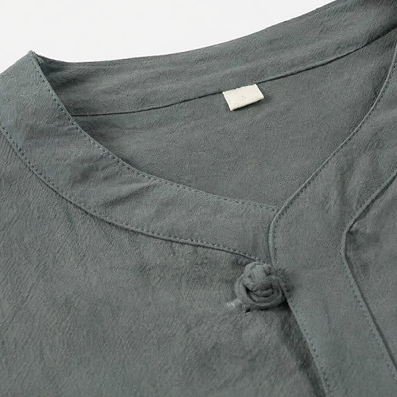 Buddha Stones Conjunto de 2 piezas de camisa y pantalón de algodón de manga hasta el codo con cuello mandarín, estilo Tang, para primavera y verano, ideal para meditación y con bolsillos. - image 6