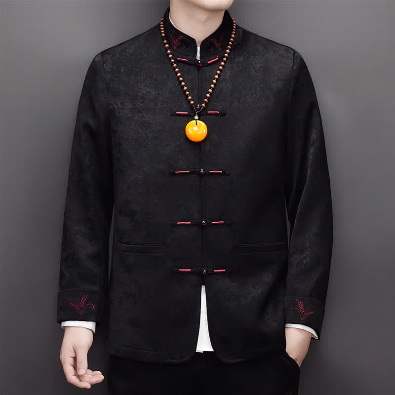Buddha Stones Conjunto de 2 piezas para otoño/invierno: Chaqueta y pantalón elegantes estilo Tang con botones de rana, cuello mandarín y estampado abstracto. Ideales para meditación. Con bolsillo. - image 17