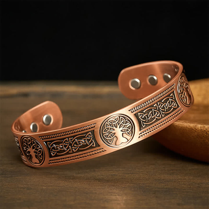 Buddha Stones Pulsera vintage abierta con el árbol de la vida de cobre rojo y la unidad. - image 1