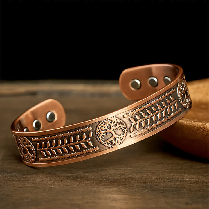 Buddha Stones Pulsera tipo brazalete grabada con el Árbol de la Vida de Cobre Rojo - image 1