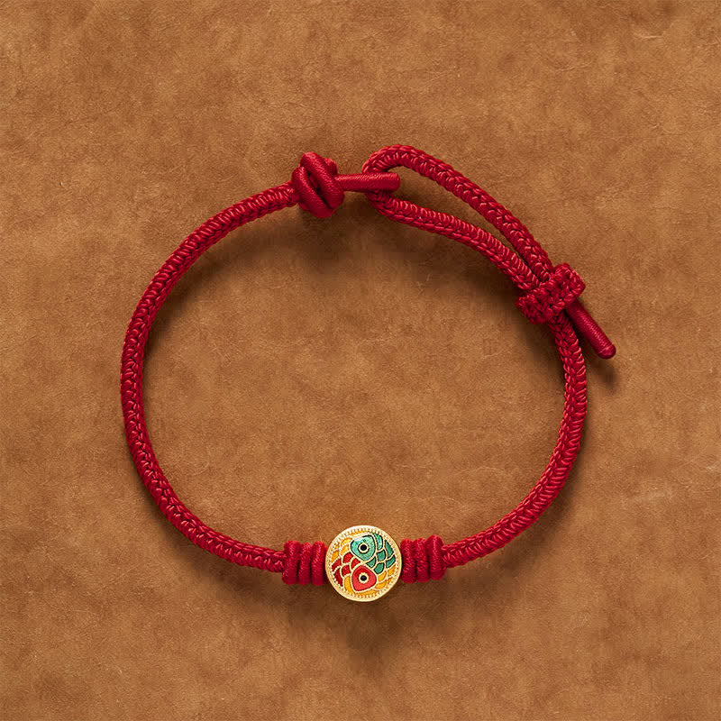 Buddha Stones Pulsera de la suerte con doble pez koi y cordón rojo - Rojo oscuro - 6,7–7,5 pulgadas/17–19 cm - image 10