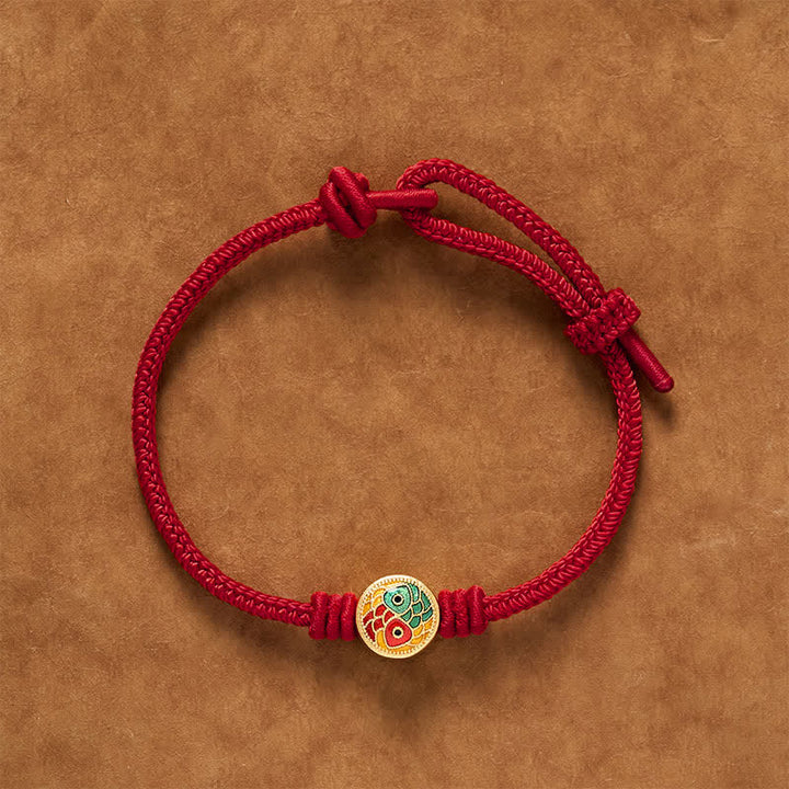 Buddha Stones Pulsera de la suerte con doble pez koi y cordón rojo - Rojo oscuro - 6,7–7,5 pulgadas/17–19 cm - image 10