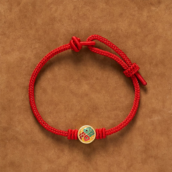 Buddha Stones Pulsera de la suerte con doble pez koi y cordón rojo - image 2