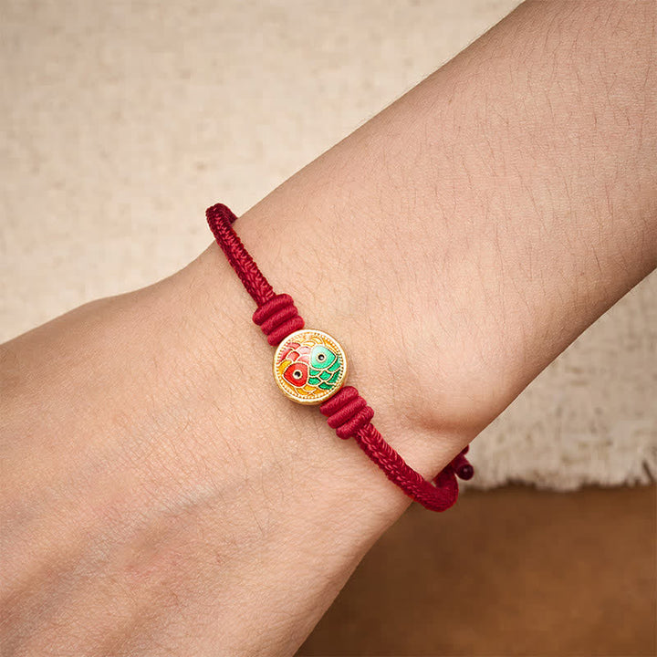 Buddha Stones Pulsera de la suerte con doble pez koi y cordón rojo - image 12