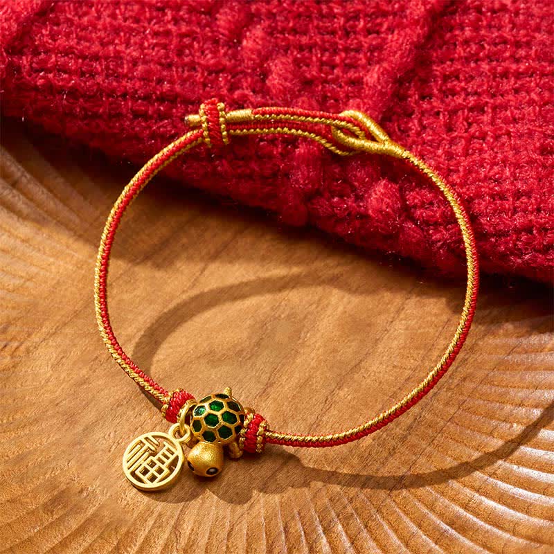 Buddha Stones Pulsera de la suerte trenzada con forma de tortuga y cadena roja de cobre Fu - image 1