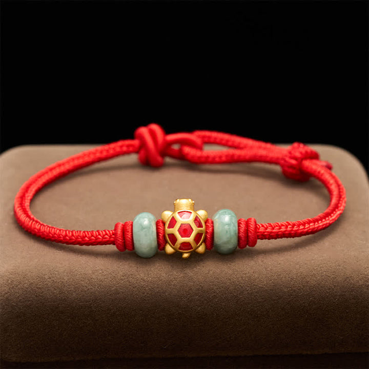 Buddha Stones Pulsera de la prosperidad tejida a mano con hilo rojo de cobre y tortuga - image 11
