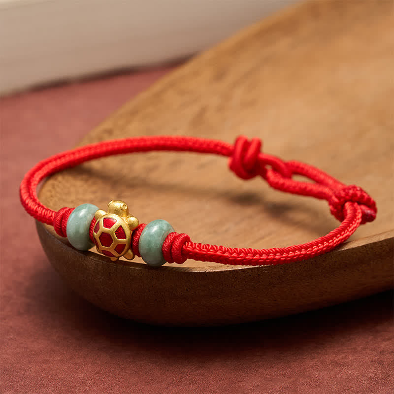 Buddha Stones Pulsera de la prosperidad tejida a mano con hilo rojo de cobre y tortuga - image 12