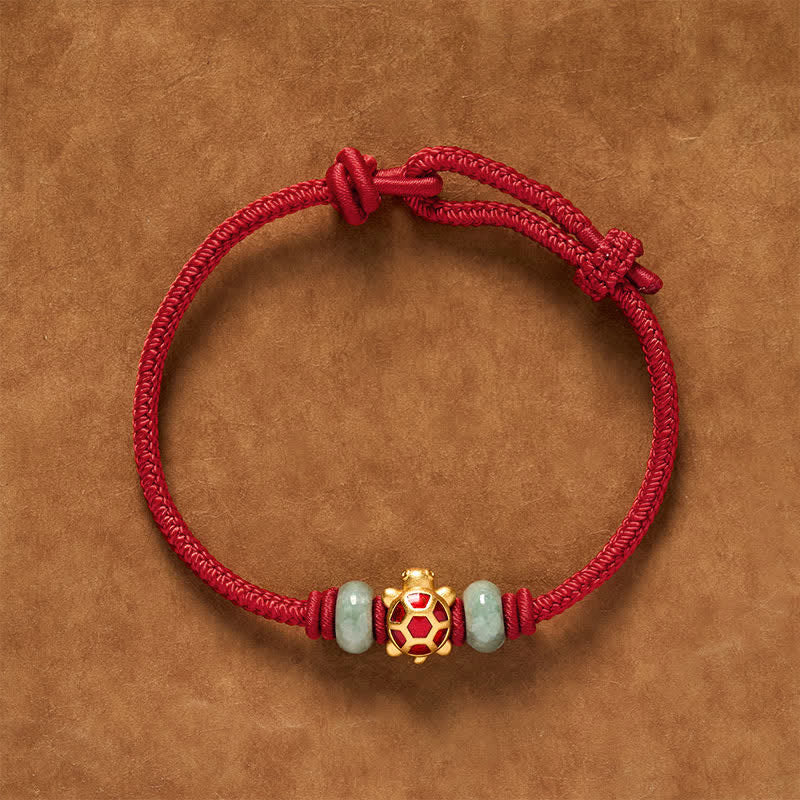 Buddha Stones Pulsera de la prosperidad tejida a mano con hilo rojo de cobre y tortuga - image 0