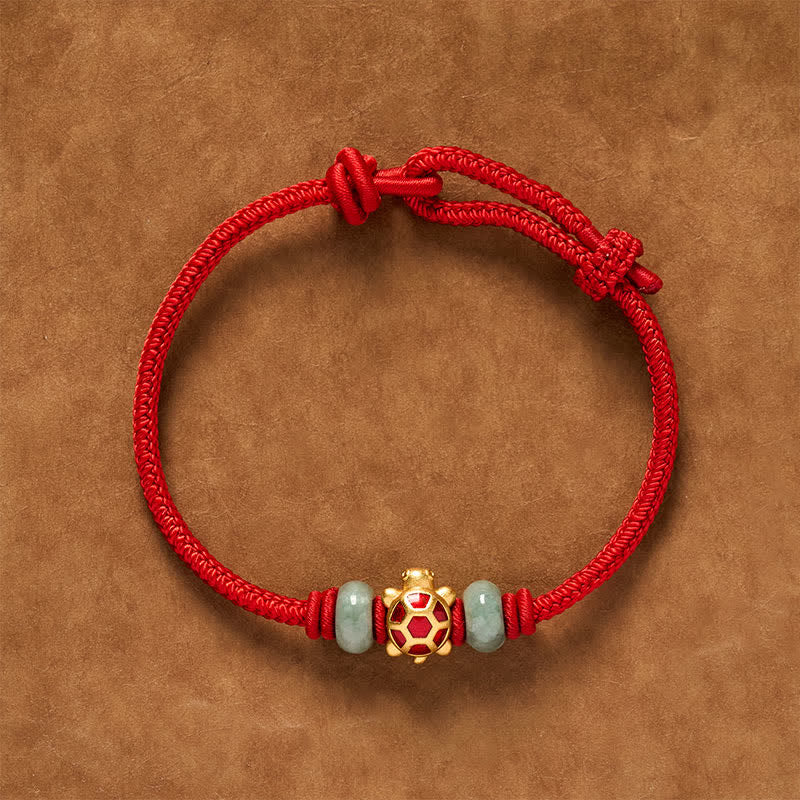 Buddha Stones Pulsera de la prosperidad tejida a mano con hilo rojo de cobre y tortuga - image 9