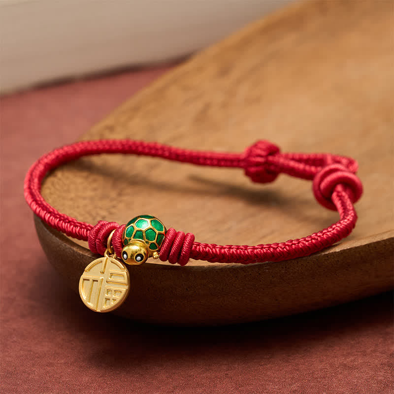 Buddha Stones Pulsera de la fortuna de hilo rojo con forma de tortuga y personaje Fu - image 5