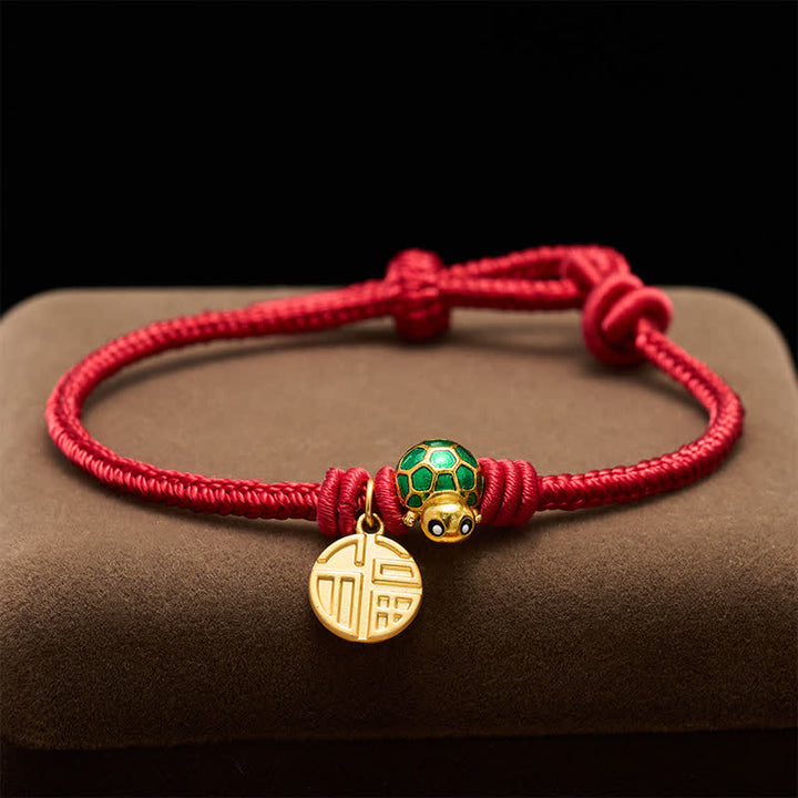 Buddha Stones Pulsera de la fortuna de hilo rojo con forma de tortuga y personaje Fu - image 4