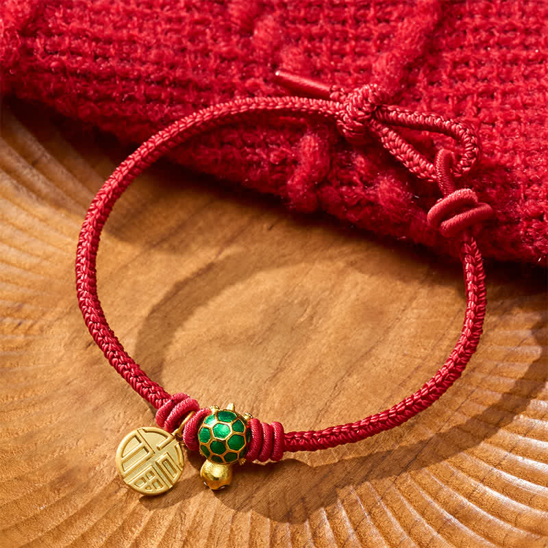 Buddha Stones Pulsera de la fortuna de hilo rojo con forma de tortuga y personaje Fu - image 3