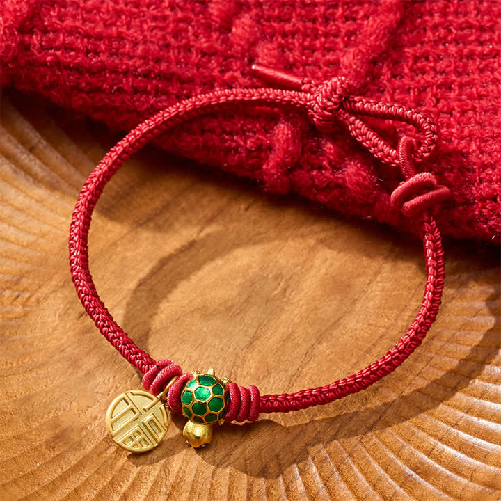 Buddha Stones Pulsera de la fortuna de hilo rojo con forma de tortuga y personaje Fu - image 3