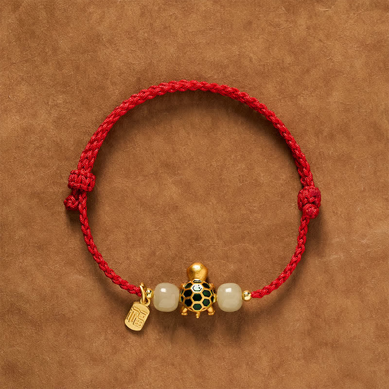 Buddha Stones Pulsera de hilo rojo con forma de tortuga de cobre, jade Hetian y carácter Fu. - Rojo (Circunferencia de la muñeca: 5,5–7,1 pulgadas/14–18 cm) - image 0
