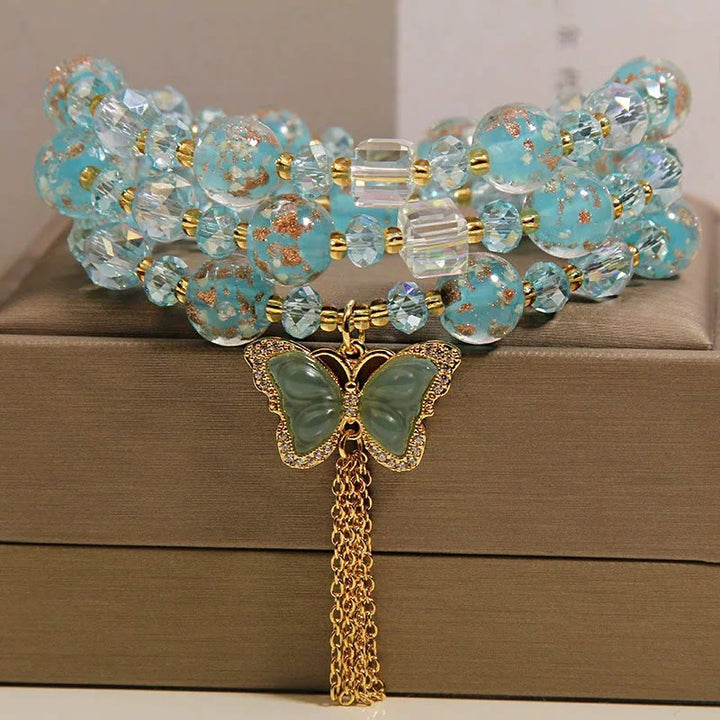 Buddha Stones Pulsera triple envolvente con transformación de mariposa y cuentas Blue Liuli Glaas - image 9