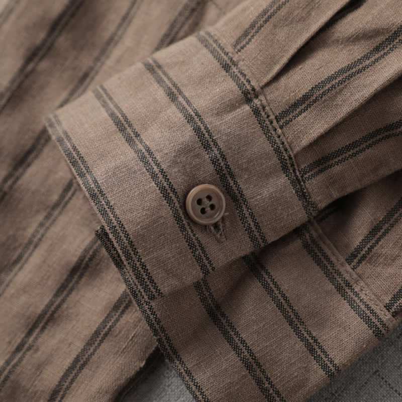 Buddha Stones Camisa de manga larga a rayas con botones, estilo vintage, para mujer, ideal para primavera y otoño. - image 3