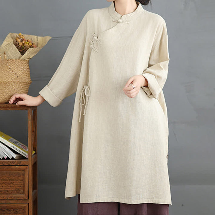 Buddha Stones Camisas de manga larga para mujer, estilo Tang vintage, con cuello mandarín y botones de rana, ideales para primavera y otoño. - Beige - US8-10, UK/AU12-14, EU40-42 (2XL) - image 6