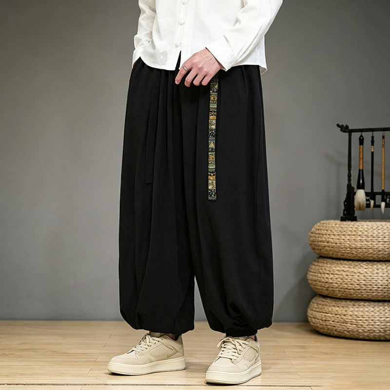 Buddha Stones Pantalones tobilleros lisos estilo chino para hombre, estilo harem, con bolsillo, ideales para primavera y verano. - image 1