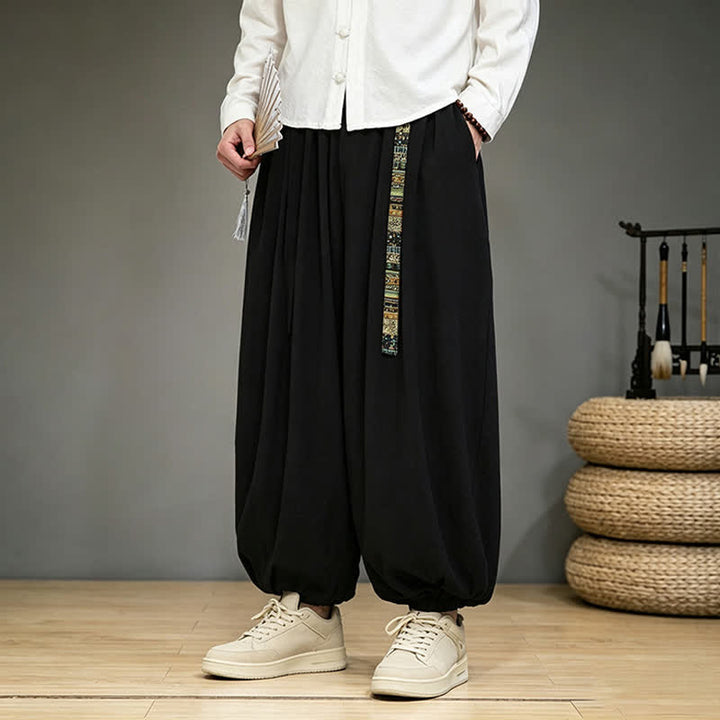 Buddha Stones Pantalones tobilleros lisos estilo chino para hombre, estilo harem, con bolsillo, ideales para primavera y verano. - image 2