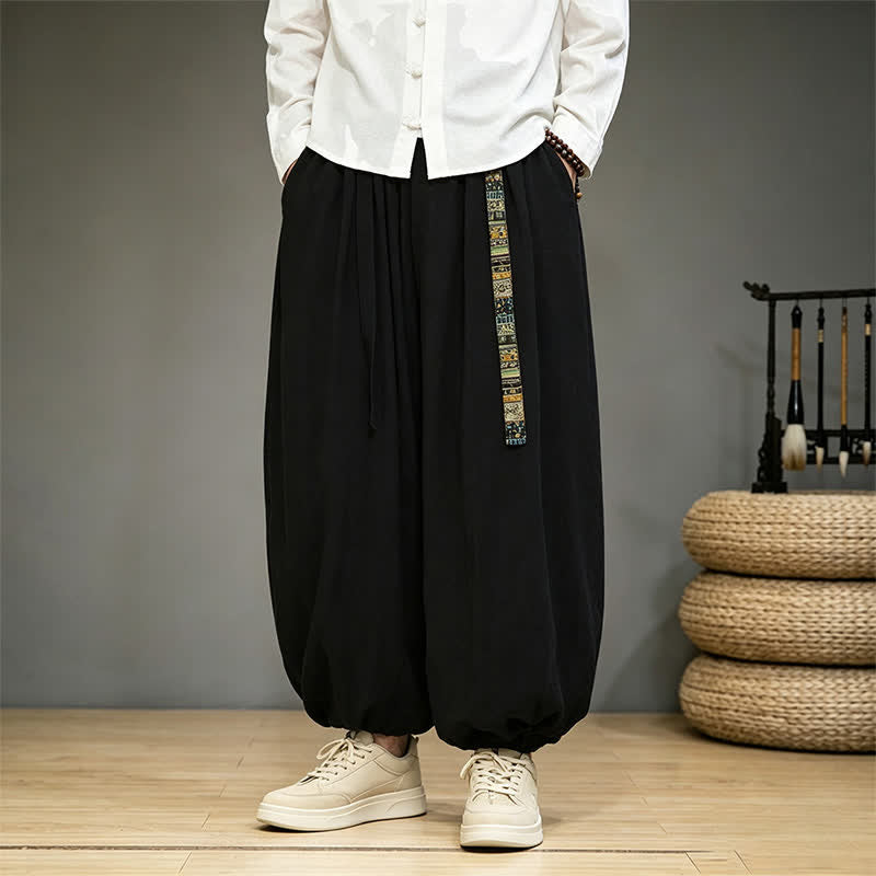 Buddha Stones Pantalones tobilleros lisos estilo chino para hombre, estilo harem, con bolsillo, ideales para primavera y verano. - Negro - US/UK/AU46, EU56 (5XL) - image 0