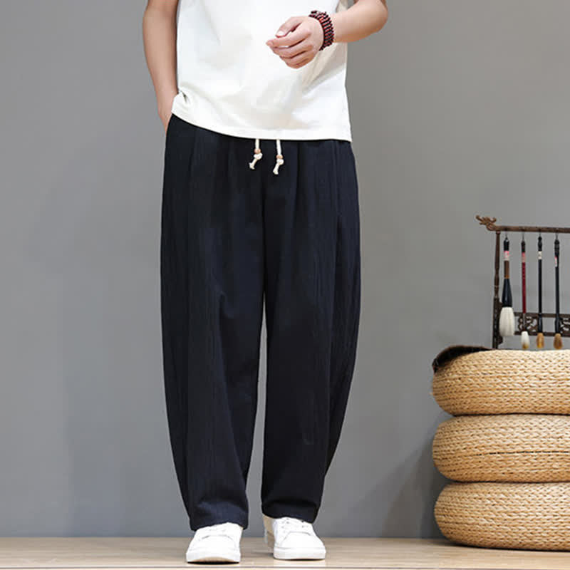Buddha Stones Pantalones tobilleros lisos de corte recto para hombre, estilo casual de primavera-verano, con cordón ajustable y bolsillo. - image 10