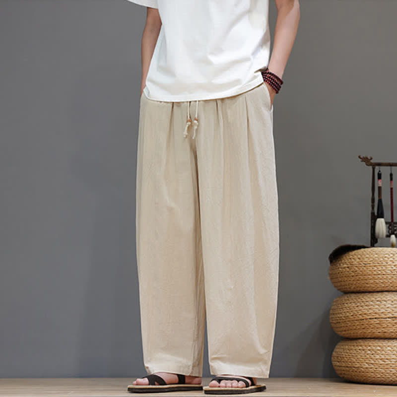Buddha Stones Pantalones tobilleros lisos de corte recto para hombre, estilo casual de primavera-verano, con cordón ajustable y bolsillo. - image 16