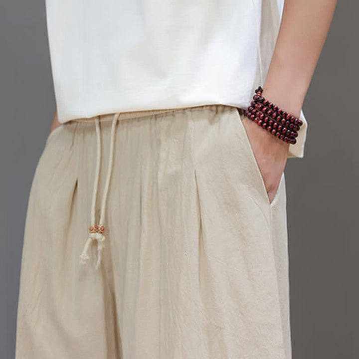 Buddha Stones Pantalones tobilleros lisos de corte recto para hombre, estilo casual de primavera-verano, con cordón ajustable y bolsillo. - image 24
