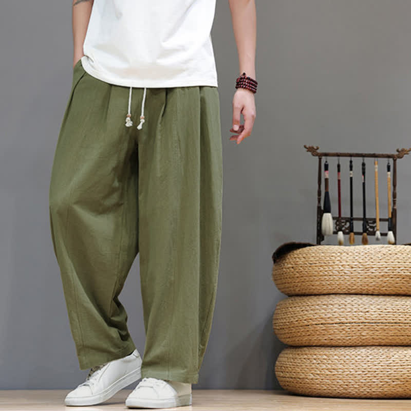 Buddha Stones Pantalones tobilleros lisos de corte recto para hombre, estilo casual de primavera-verano, con cordón ajustable y bolsillo. - image 2