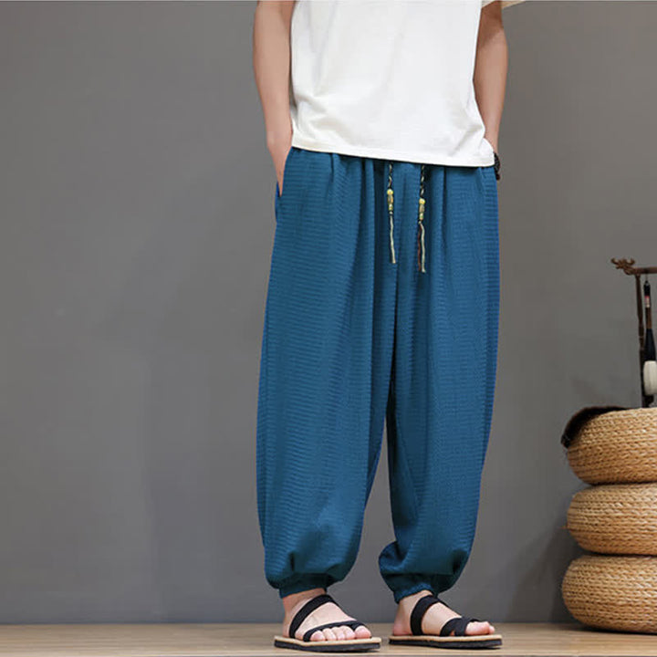 Buddha Stones Pantalones cortos casuales estilo boho con cordón ajustable para hombre, estilo harem, con bolsillo, ideales para primavera y otoño. - image 12