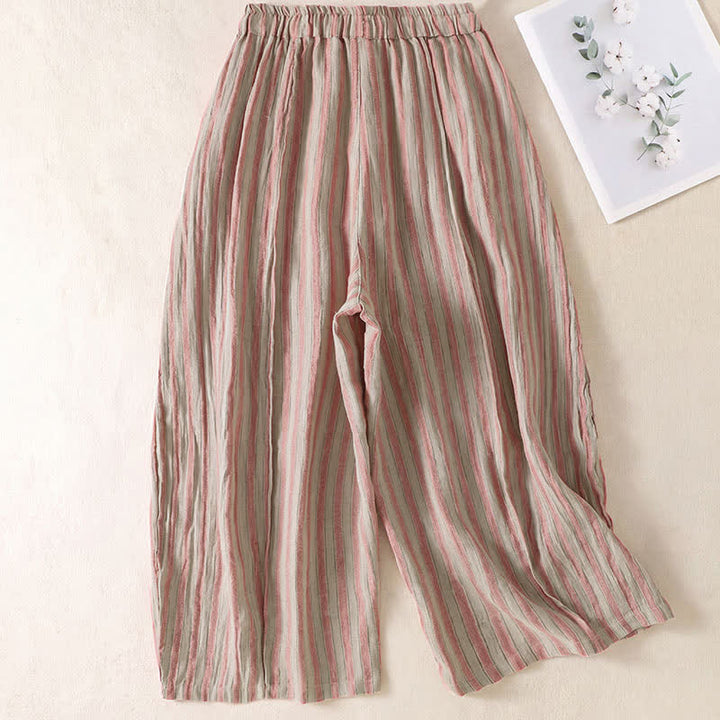 Buddha Stones Pantalones cortos de mujer estilo boho casual con cordón ajustable y rayas, estilo harem, con bolsillo, ideales para primavera y verano. - image 7