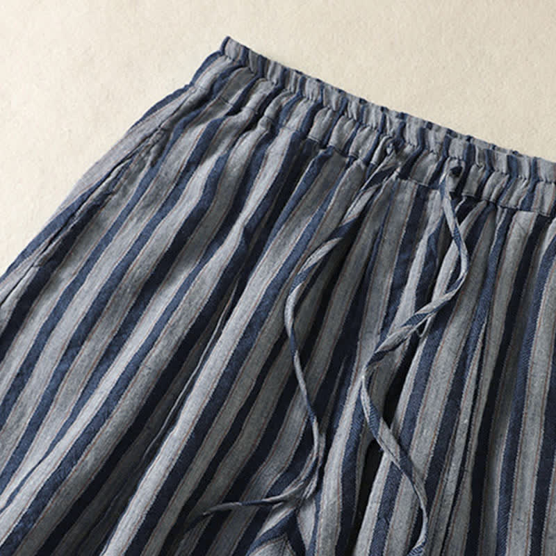 Buddha Stones Pantalones cortos de mujer estilo boho casual con cordón ajustable y rayas, estilo harem, con bolsillo, ideales para primavera y verano. - image 19