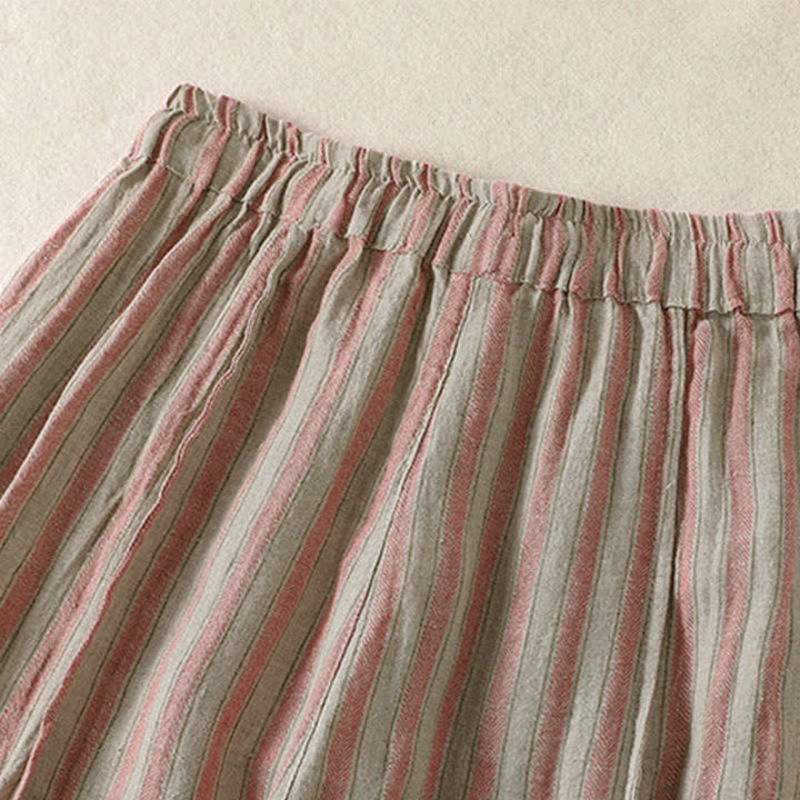 Buddha Stones Pantalones cortos de mujer estilo boho casual con cordón ajustable y rayas, estilo harem, con bolsillo, ideales para primavera y verano. - image 10