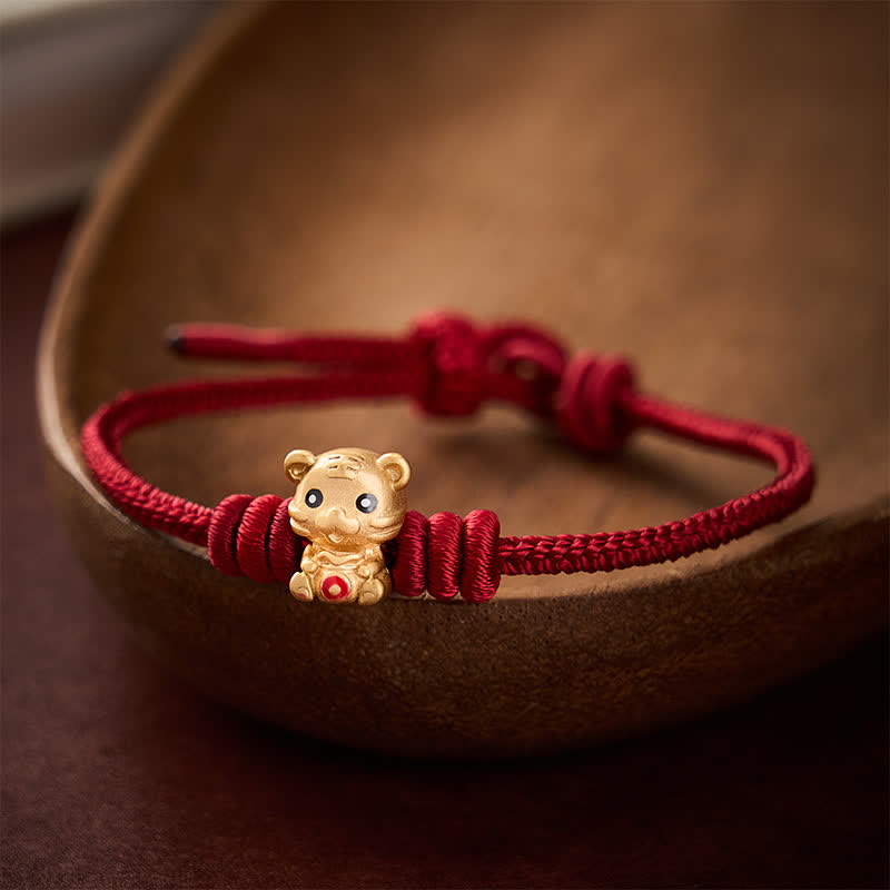 Buddha Stones Pulsera de cuerda trenzada con diseño de bolsa de dinero de tigre y cordón rojo - image 10