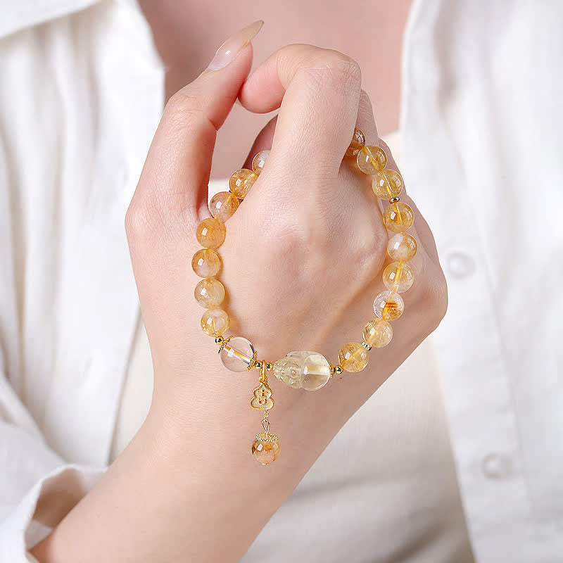Buddha Stones Pulsera con colgante de calabaza Pi Xiu de citrino de inspiración china para la suerte y la abundancia - image 3