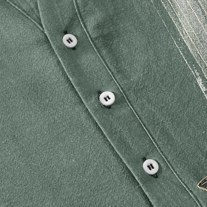 Buddha Stones Camisa de manga corta con medio botón y estampado de ondas de agua de peces koi para hombre, de algodón. - image 3