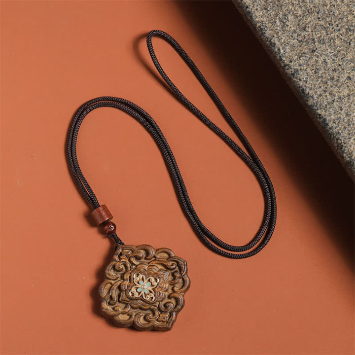 Buddha Stones Collar de la dinastía Tang tallado en madera de sappan con diseño floral en armonía. - image 4