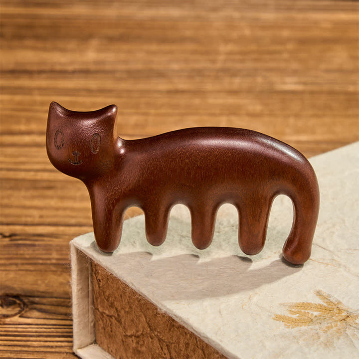 Buddha Stones Peine de masaje con forma de gato de sándalo pulido a mano para una mayor conexión con la tierra. - Madera natural texturizada (Enraizamiento ♥ Equilibrio) - image 0