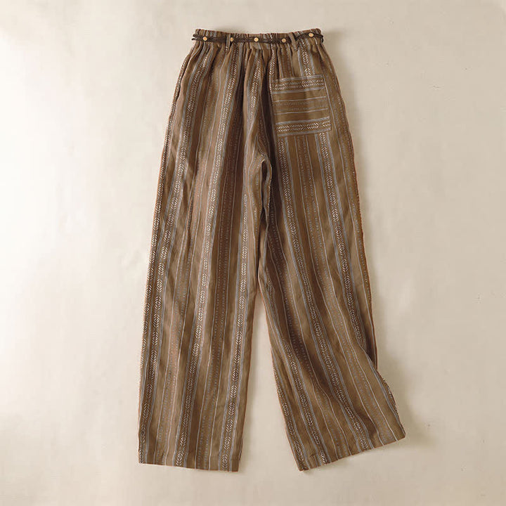 Buddha Stones Pantalones tobilleros de mujer estilo boho casual con cordón ajustable y rayas, ideales para primavera y verano. Pantalones rectos con bolsillo. - image 1