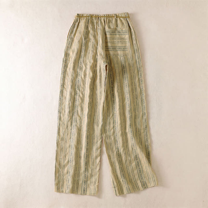 Buddha Stones Pantalones tobilleros de mujer estilo boho casual con cordón ajustable y rayas, ideales para primavera y verano. Pantalones rectos con bolsillo. - image 9