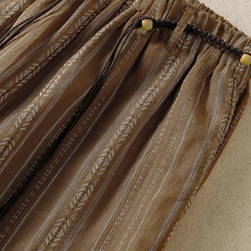 Buddha Stones Pantalones tobilleros de mujer estilo boho casual con cordón ajustable y rayas, ideales para primavera y verano. Pantalones rectos con bolsillo. - image 4