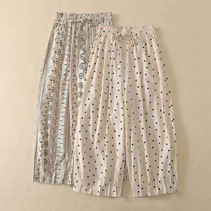 Buddha Stones Pantalones capri informales de primavera-verano estilo boho con cordón ajustable, rayas, ramas y estrellas, pantalones harem para mujer con bolsillo - image 13