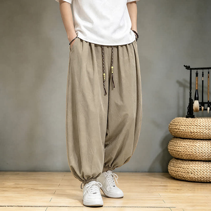 Buddha Stones Pantalones cortos casuales de primavera/verano estilo Tang con cordón ajustable y estampado de dragón, pantalones harem para hombre con bolsillo. - image 5