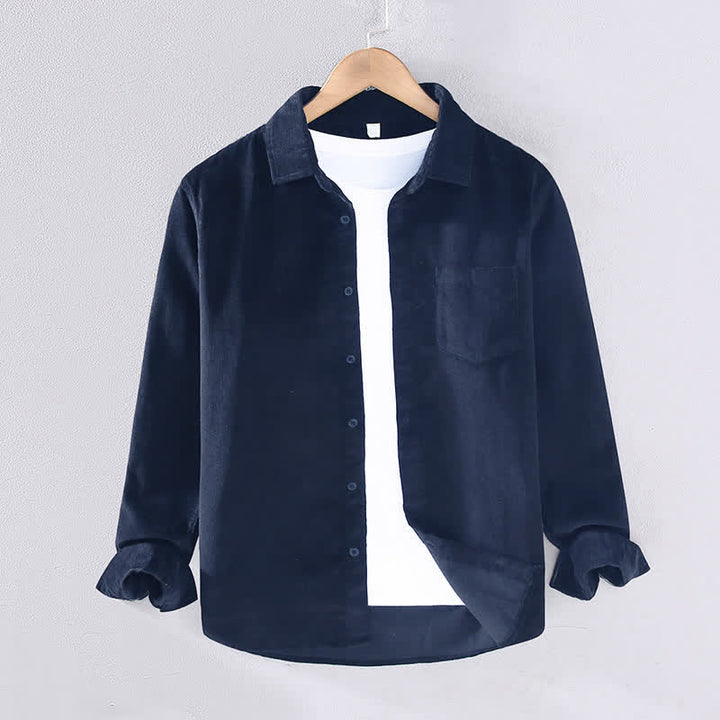 Buddha Stones Camisas de manga larga de algodón liso para hombre, estilo casual de otoño/invierno, con bolsillo de parche. - Azul medianoche - US/UK/AU44, EU54 (4XL) - image 1