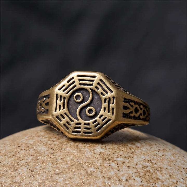 Buddha Stones Anillo abierto de equilibrio Yin Yang Bagua de cobre - image 5
