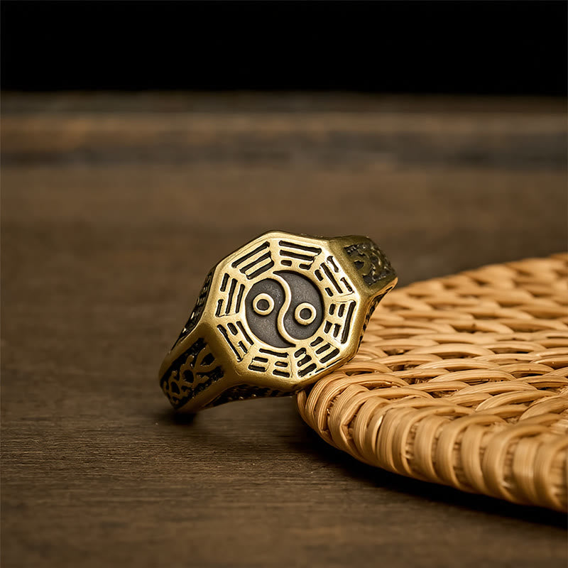 Buddha Stones Anillo abierto de equilibrio Yin Yang Bagua de cobre - image 4